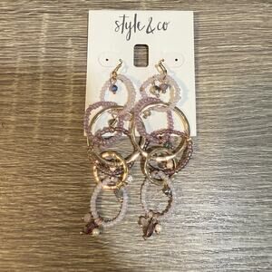 Style & Co. Purple Bead Links Earrings NWT